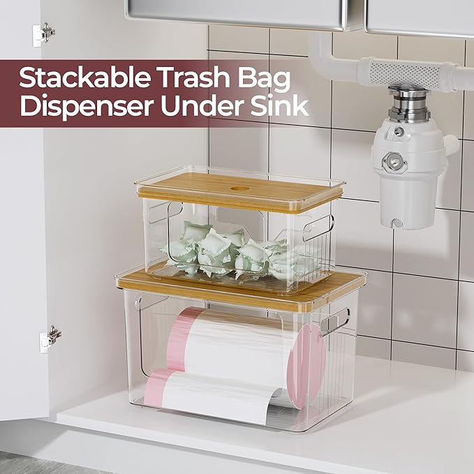 Delamu Acrylic Trash Bag Holder, 2 Pack Stackable Garbage Bag Dispenser - Image 7