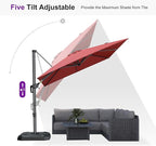 PURPLE LEAF 8 Feet Square Cantilever Umbrella Patio Umbrella with Base Outdoor Umbrella Aluminum Offset with 360-degree Rotation for Garden Deck Pool Patio Terra - Image 6