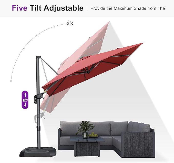 PURPLE LEAF 8 Feet Square Cantilever Umbrella Patio Umbrella with Base Outdoor Umbrella Aluminum Offset with 360-degree Rotation for Garden Deck Pool Patio Terra - Image 6