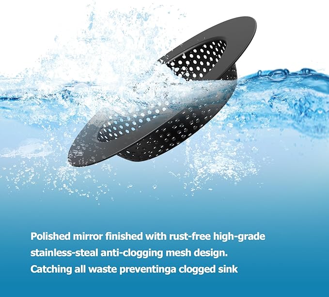 Black Kitchen Sink Drain Strainer, Sink Drain Cover, Food Catcher, Large Wide - Image 5