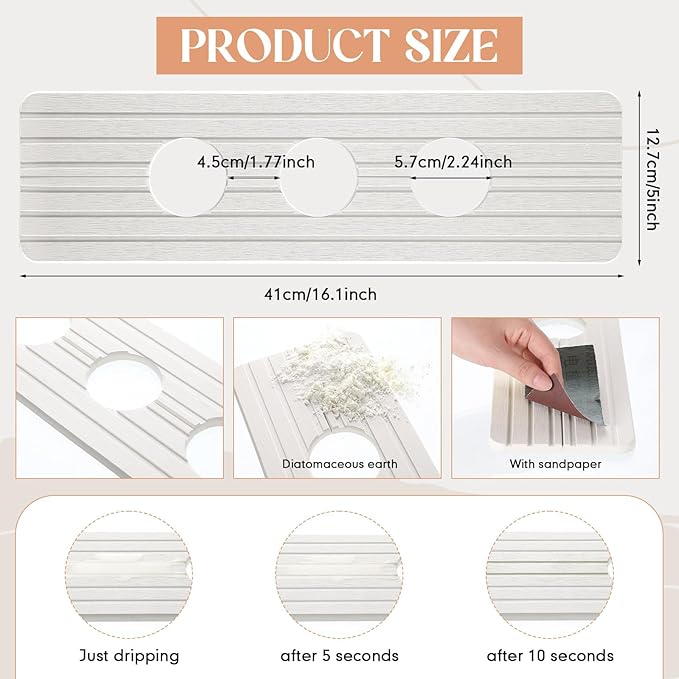 3 Hole White Faucet Mat for Kitchen Sink Bathroom 16.1" x 5" Kitchen Faucet - Image 2