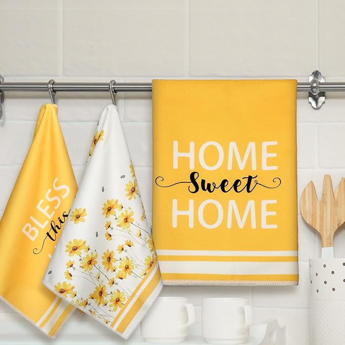 Boyiee Set of 6 Yellow Flower Kitchen Towels Decorative Floral Tea Towels - Image 6