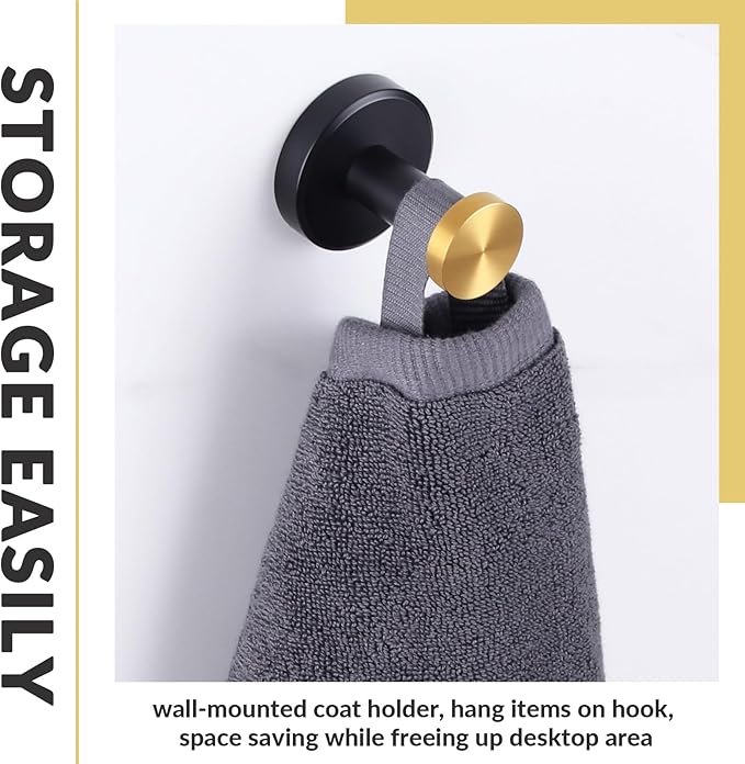 APLusee Black Gold Robe Towel Hook, Stainless Steel Coat Hanger, Clothes Holder - Image 8