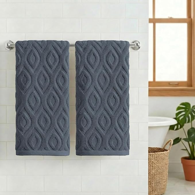 Artoid Mode 2 Pcs Grey 3D Diamond Grid Jacquard Hand Towels - Image 2