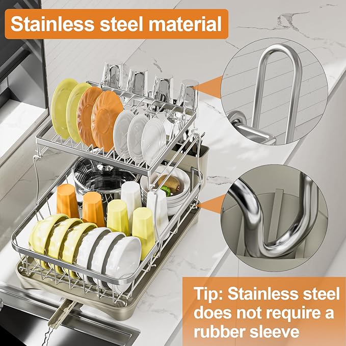 Dish Drying Rack Kitchen 2-Tier 304 Stainless Steel Dish Racks - Image 6
