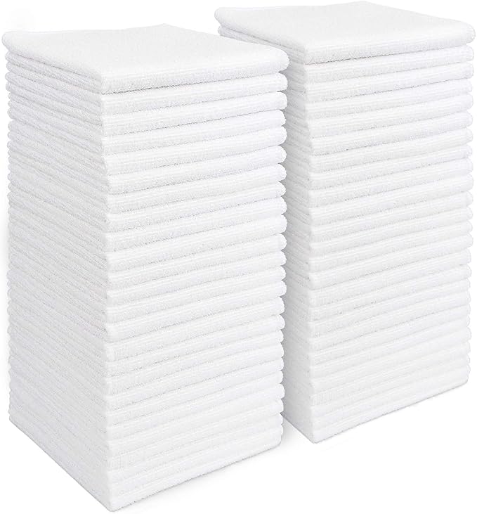 AIDEA Microfiber Cleaning Cloth White 50PK, Cleaning Rags, Lint Free Microfiber by AIDEAHOME