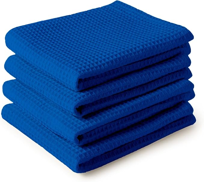 Encasa XO Kitchen Dish Towels Set | Blue | Waffle Weave and Flat Hand Tea Towel by EncasaXO
