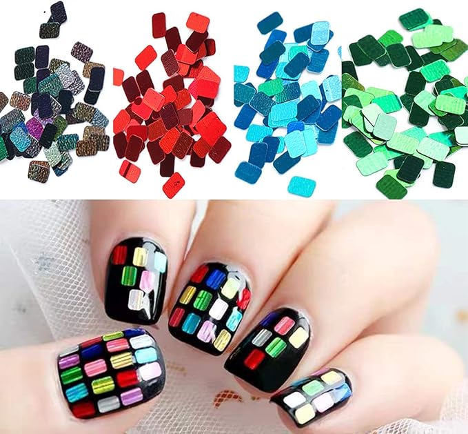 Laser Square Glitter Nail Art Sequins, Holographic 3D 12 Colors Glitter Flakes - Image 4