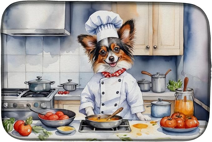 Caroline's Treasures DAC6296DDM Papillon The Chef Dish Drying Mat Absorbent by CarolinesTreasures