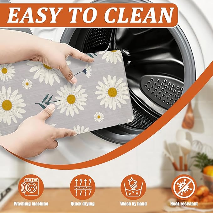White Daisy Flowers Dish Drying Mat - Image 4