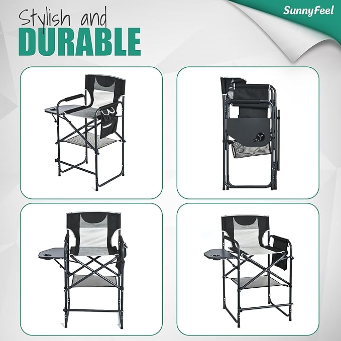 SUNNYFEEL Tall Camping Directors Chair, Portable Folding Artist Makeup Chair with Side Table, Pocket, Footrest, Heavy Duty for Beach,Trip,Picnic,Concert Outdoor Foldable Camp Lawn Chairs - Image 8