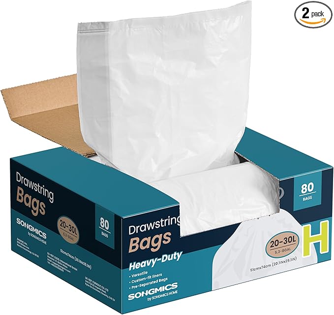 SONGMICS Trash Bags for 8-Gallon Trash Cans, Drawstring Kitchen Garbage Bags by SONGMICSbySONGMICSHOME