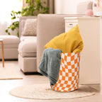 Groovy Retro Wavy Checkered Orange Laundry Basket, Waterproof Foldable Laundry - Image 4