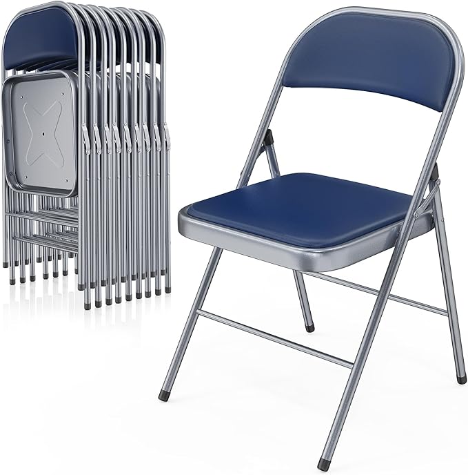 VINGLI 10 Pack Folding Chairs with Padded Seats, Metal Frame with Pu Leather Seat & Back, Capacity 350 lbs, Blue by VINGLI