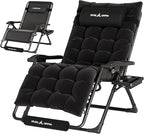 UDPATIO Oversized Zero Gravity Chair 29In XL Patio Reclining Chair with Cushion, Outdoor Folding Recliner with Pillows|Cup Holder|Foot Rest|Padded Headrest, Black, Support 500LB by UDPATIO