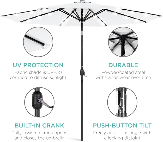 Best Choice Products 10ft Solar Polyester LED Lighted Patio Umbrella w/Tilt Adjustment and UV-Resistant Fabric - Image 5