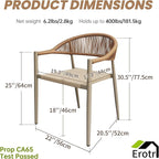 8 Pcs Stackable Patio Dining Chairs, Aluminum Rattan Outdoor Dining Chair with Arms, Woven Rope Garden Armchair Metal No Assembly for Bistro Balcony Porch Deck Yard Cafe Restaurant, Light Brown - Image 2