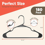 Gray Plastic Hangers 180 Pack– Heavy-Duty Plastic Hangers Slim and Space-Saving - Image 2