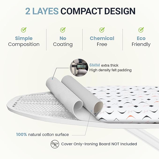 Ironing Board Cover and Pad 15"x54" Extra Thick Natural Cotton, Scorch and - Image 3