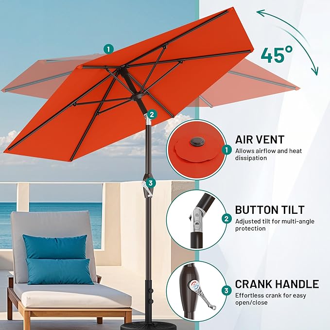 AreShark 7.5FT Patio Umbrella Table Market Umbrella with 6 Sturdy Ribs, Button Tilt/Crank, Heavy-Duty Outdoor Umbrellas for Pool, Deck, Garden and Backyard, Orange - Image 3