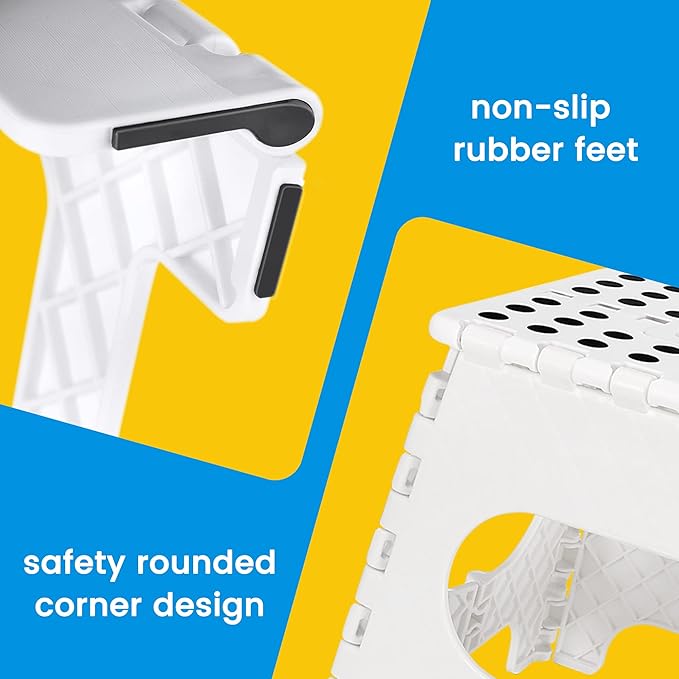 ACSTEP Folding Step Stool for Adults and Kids 11 Height Lightweight Plastic Stepping Stool Foldable Step Stool Hold up to 300lbs Non Slip Collapsible Stool White - Image 3
