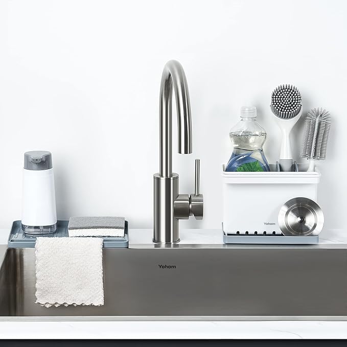 YOHOM Sink Brush Holder for Kitchen Sink Sponge Caddy Countertop Organizer - Image 7