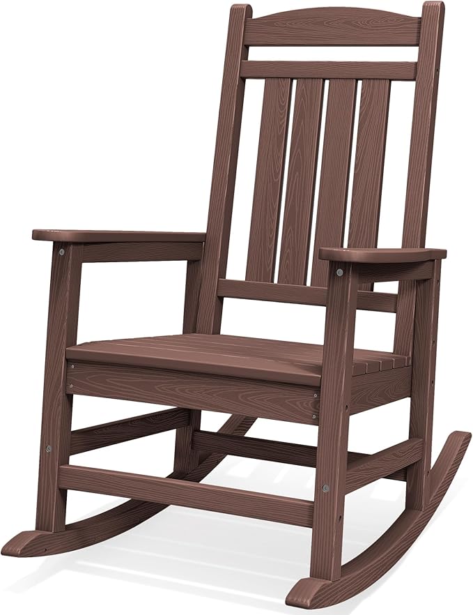 SERWALL Oversized Outdoor Rocking Chair, All-Weather Patio Rocking Chair, HDPE Porch Rocker for Adults, Coffee by SERWALL