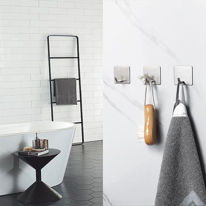NearMoon Adhesive Hooks- Heavy Duty Bath Wall Hooks Waterproof Stainless Steel - Image 4