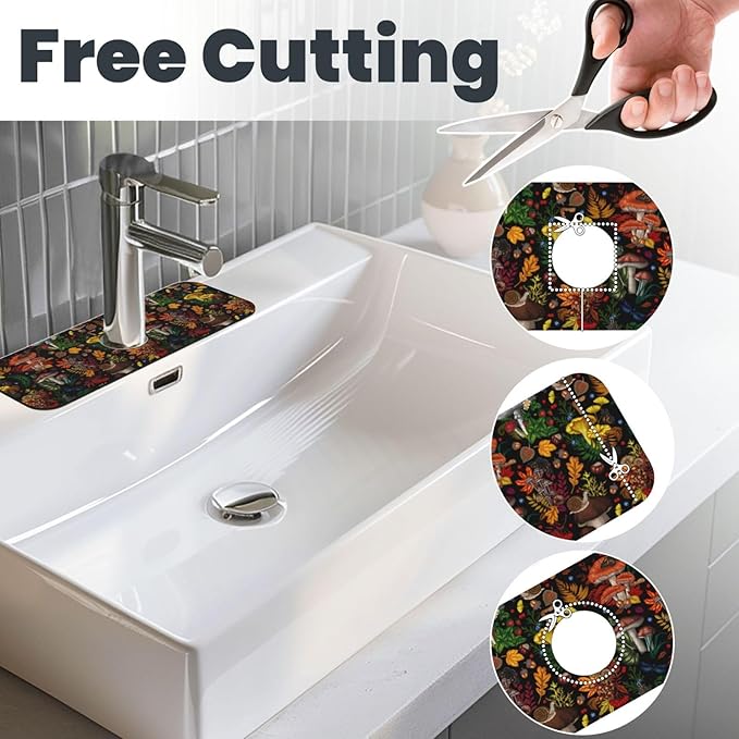 Mushroom Forest Butterfly Kitchen Sink Splash Guard Faucet Mat 1 Pcs, Absorbent - Image 3