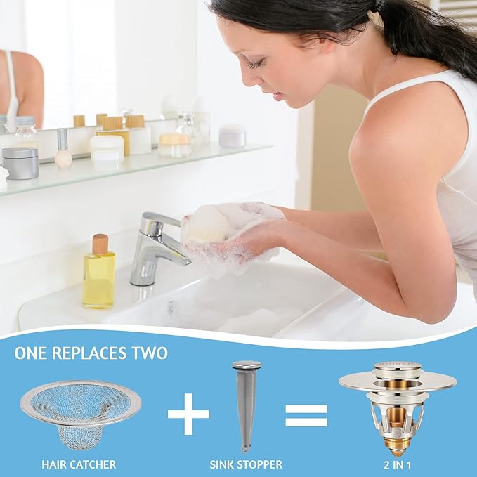 Bathroom Sink Stoppers Brushed Nickel – Pop Up Drain Stopper & Strainer - Image 7