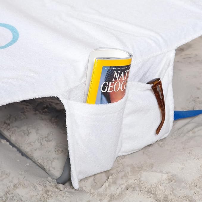 Ostrich Custom Fitted Towel for Chaise Lounge, Outdoor Beach Chair Cover with Storage Pockets, White - Towel Only - Chair Not Included - Image 9