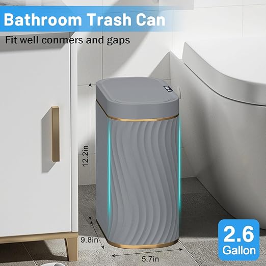 Bathroom Small Trash Can with Automatic Touchless Lid, 2.6 Gallon Smart Garbage - Image 3