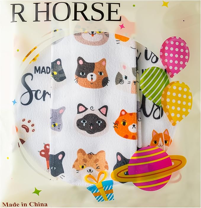 R HORSE 5Pcs Funny Kitchen Dish Towels, Cute Cat Dishcloths Gift, Absorbent - Image 7
