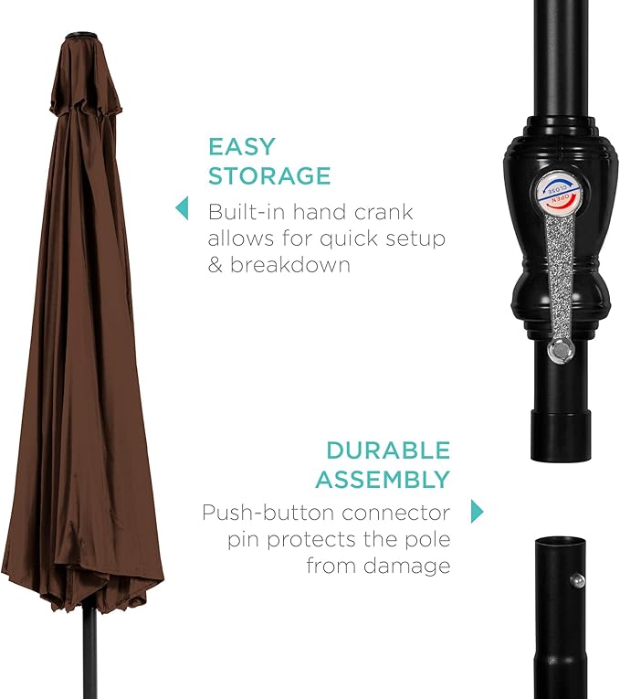 Best Choice Products 10ft Outdoor Table Compatible Steel Polyester Market Patio Umbrella w/Crank and Easy Push Button Tilt - Image 6