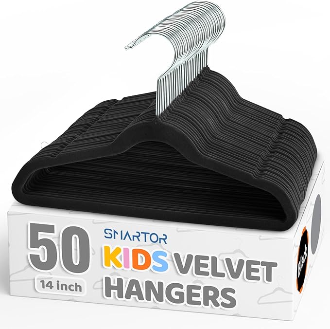Smartor Premium 14 Inch Kids Hangers 50 Pack, Non Slip, Space Saving Felt by Smartor