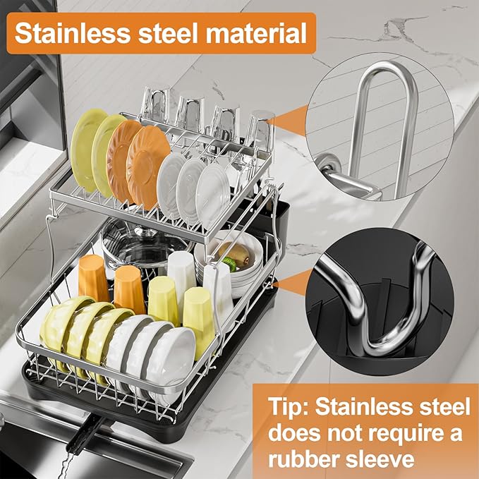 Dish Drying Rack Kitchen 2-Tier 304 Stainless Steel Dish Racks - Image 6
