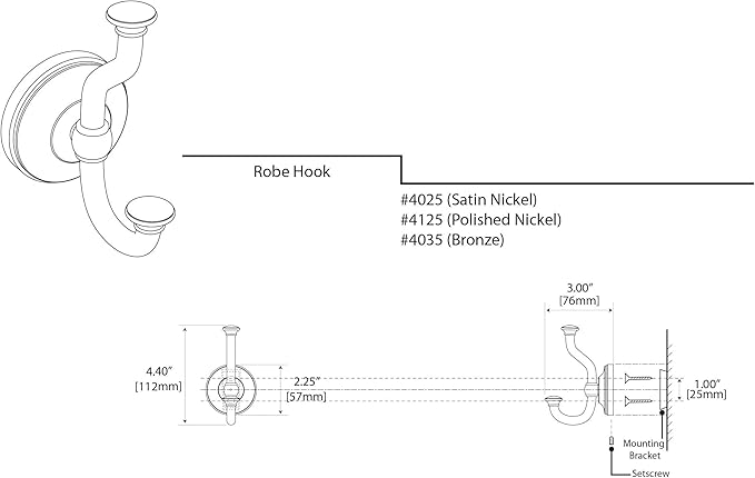 Gatco 4025 Tavern Robe Hook, Satin Nickel / 4.40" H Robe Hook, Towel Hook - Image 3