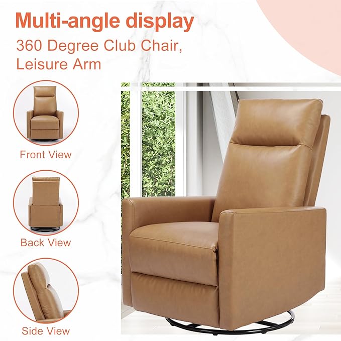 Sweetcrispy Recliner Chair, 360 Swivel Rocker Chair for Adults, Glider Rocker Recliners, Nursery Chairs for Living Room, High Back, Upholstered Deep Seat, Classical Brown - Image 7