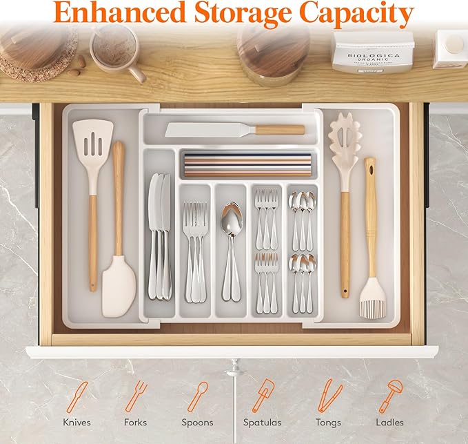 Lifewit Utensil Organizer for Kitchen Drawer, Expandable Cooking Silverware Tray - Image 2