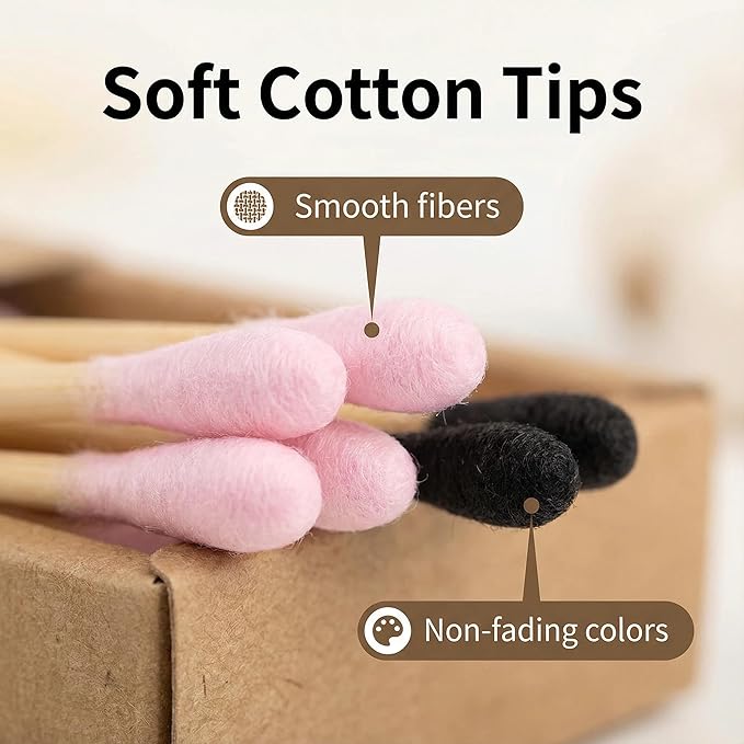Pink Cotton Swabs 200pcs Natural Cotton Buds Biodegradable Organic Double Tips - Image 4