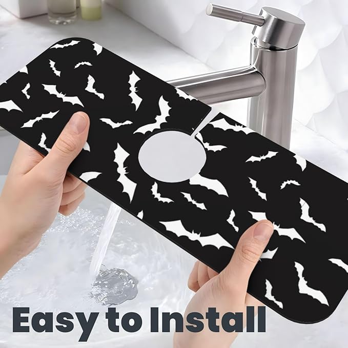 Halloween Cool Black Bat Kitchen Sink Splash Guard Faucet Mat Super Absorbent - Image 6