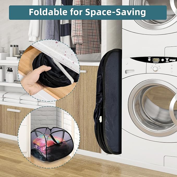 Collapsible Laundry Baskets, 90L Large Foldable Laundry Basket, Durable Mesh - Image 3