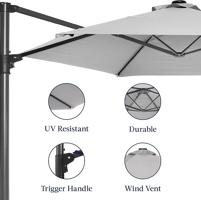 Best Choice Products 10ft Offset Cantilever Hanging Market Patio Umbrella, Smooth 360° Rotation, 8 Sturdy Ribs, Easy Adjustment - Fog Gray - Image 7