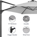 Best Choice Products 10ft Offset Cantilever Hanging Market Patio Umbrella, Smooth 360° Rotation, 8 Sturdy Ribs, Easy Adjustment - Fog Gray - Image 7