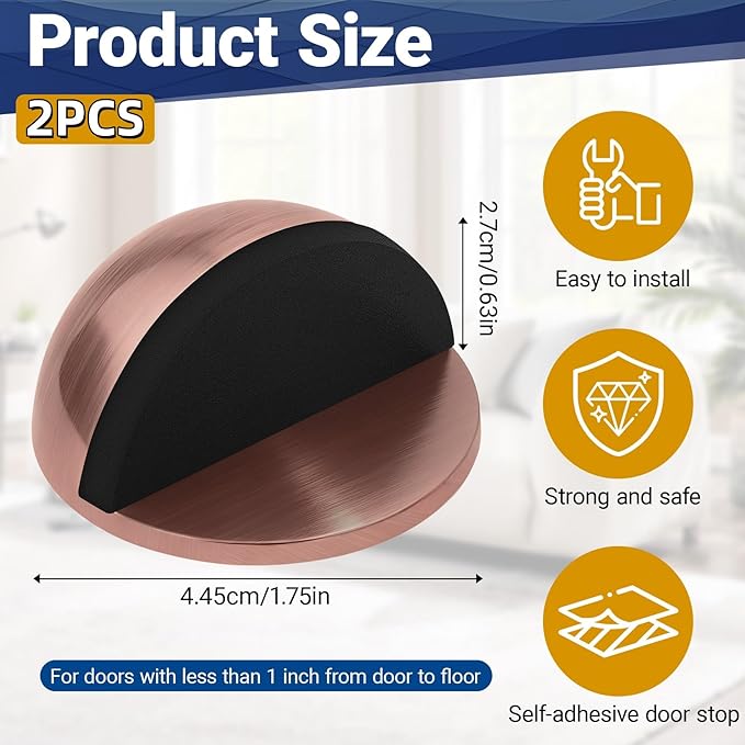 Self Adhesive Door Stoppers, Stainless Steel No Drill Rubber Floor Door Stop - Image 2
