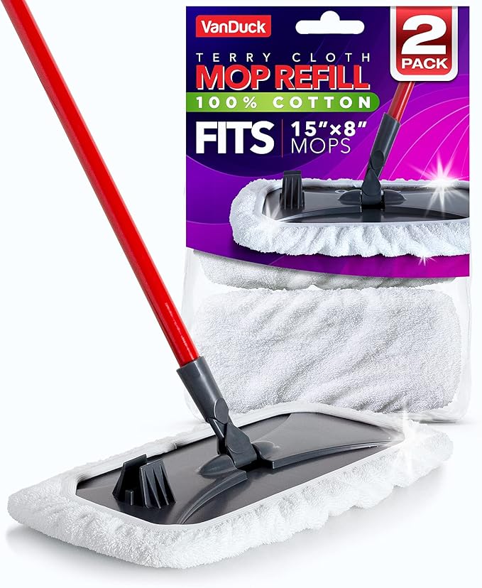 VanDuck 100% Cotton Pad Terry Cloth Mop Refills 15x8 inches, 2 Pack by VanDuck