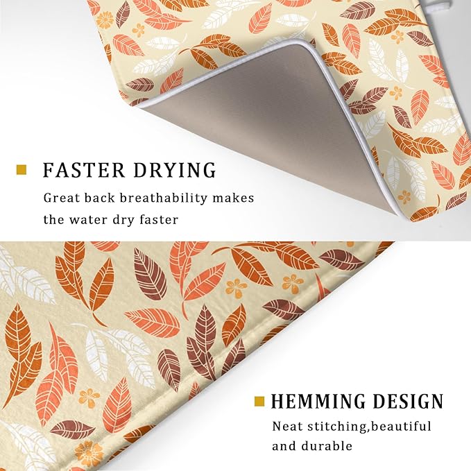 Fall Leaves Dish Drying Mat for Kitchen Counter Autumn Orange White Leaves - Image 3