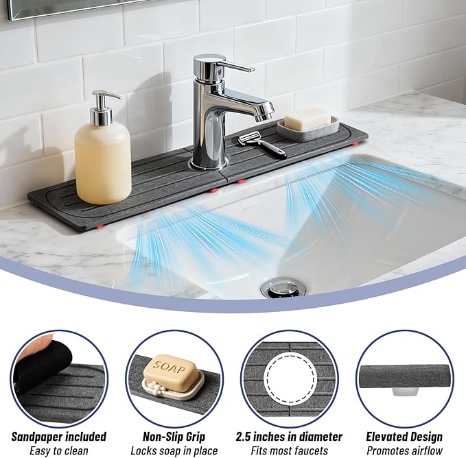 Faucet Mat for Kitchen Sink, Diatomite Stone Drying Mat & Sink Protector - Image 5