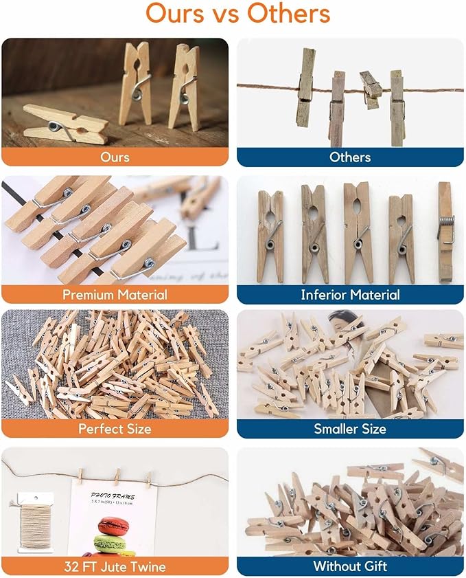 Mini Clothes Pins for Photo, Natural Small Wooden Clothespins 1 Inch Tiny Wood - Image 2