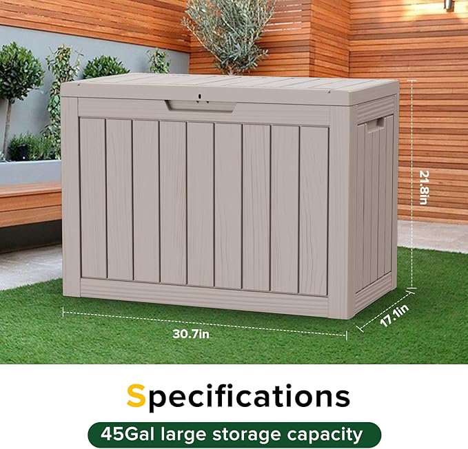 45 Gallon Outdoor Deck Box, Lockable Waterproof Outdoor Storage Boxes For Garden Tools,Indoor Cushions,Accessories Outside Storage Resin Weatherproof Container(Grey) - Image 3